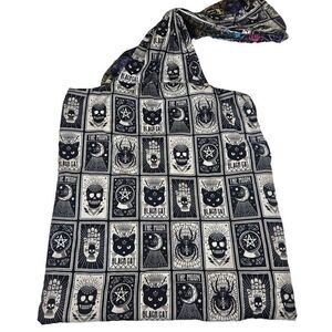 Tarot Card Themed Reversible Tote Bag With Black Cat & Moon Design